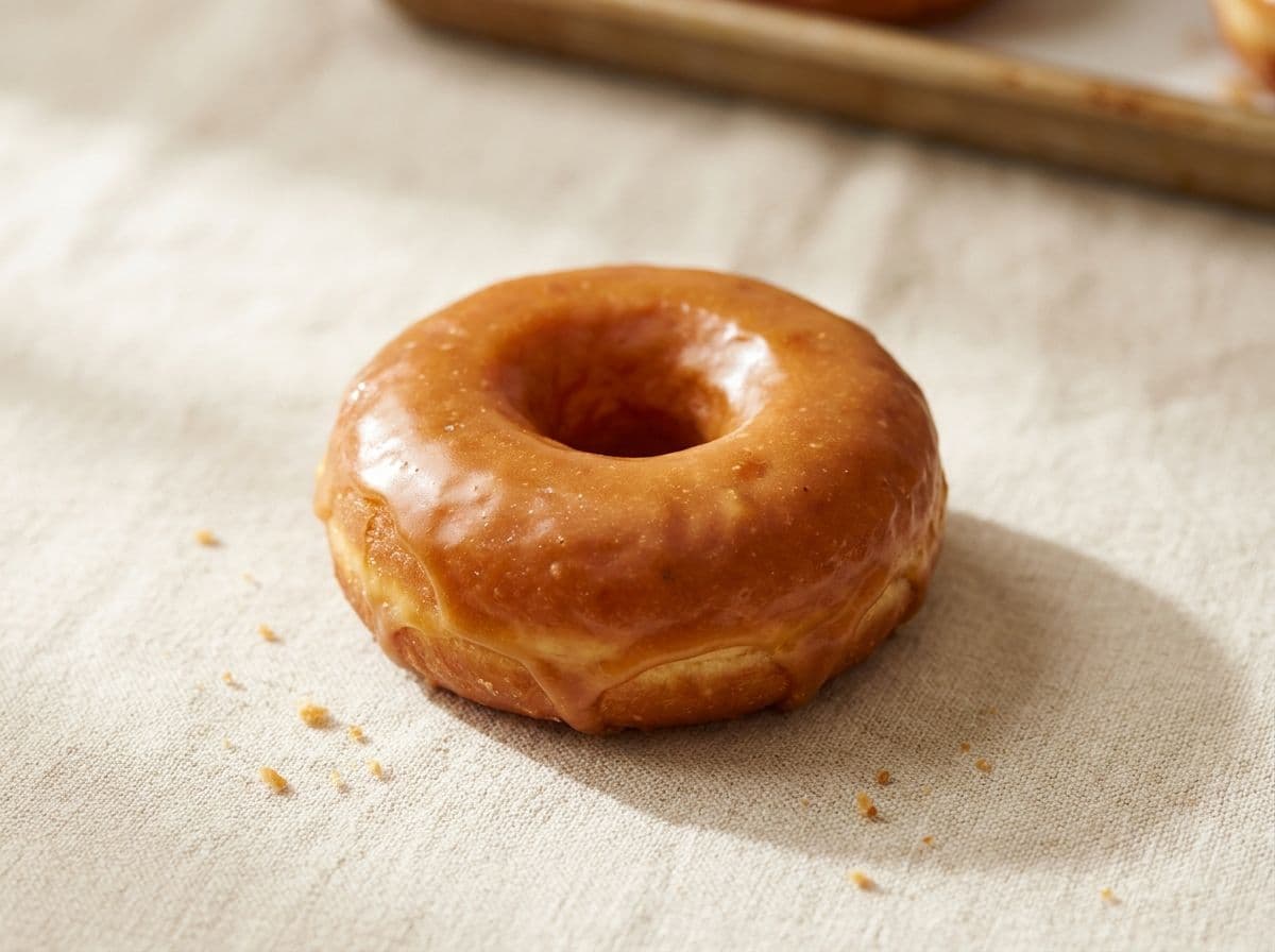 A yeast donut with amber maple glaze